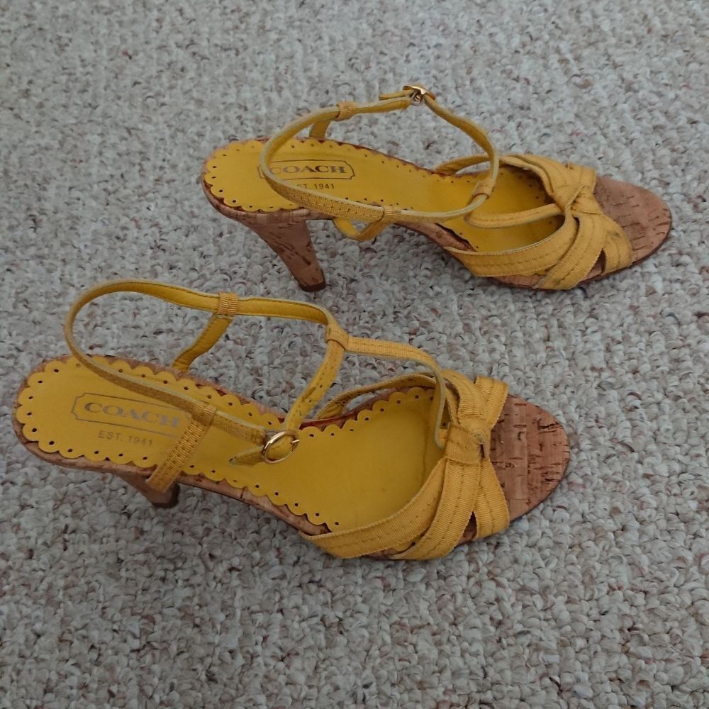 COACH Ginger Grosgrain Strappy Cork Heel Sandals Size 8B - Picture 2 of 11